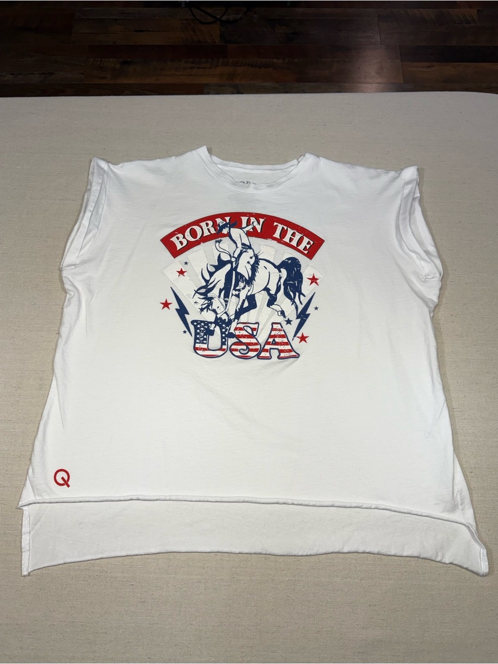 Rodeo Quincy - White Sleeveless 'Born in the USA' Graphic Tee - Size Large